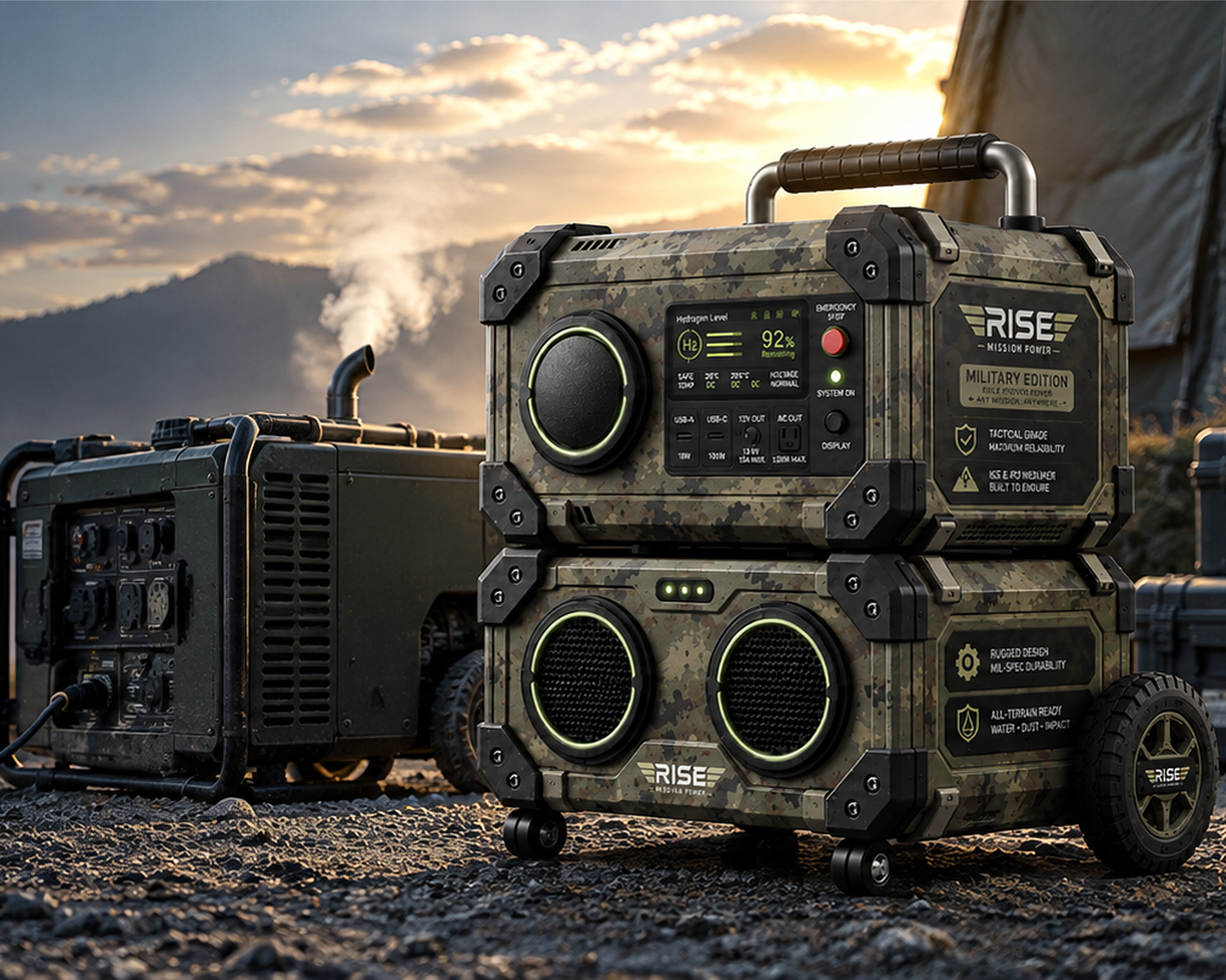 Rise portable hydrogen power beside a diesel generator at a remote field site