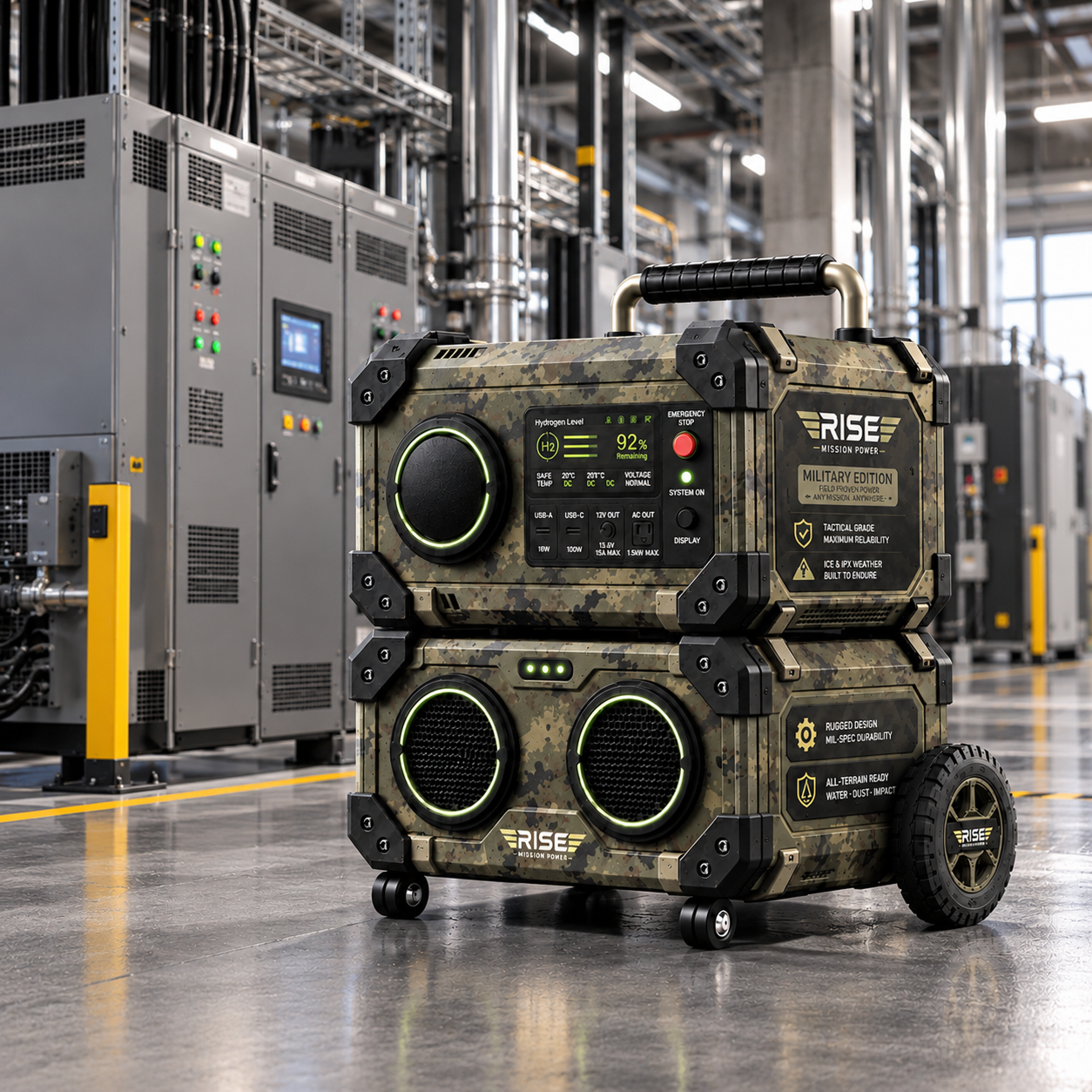 Rise Mission Power in an industrial utility room