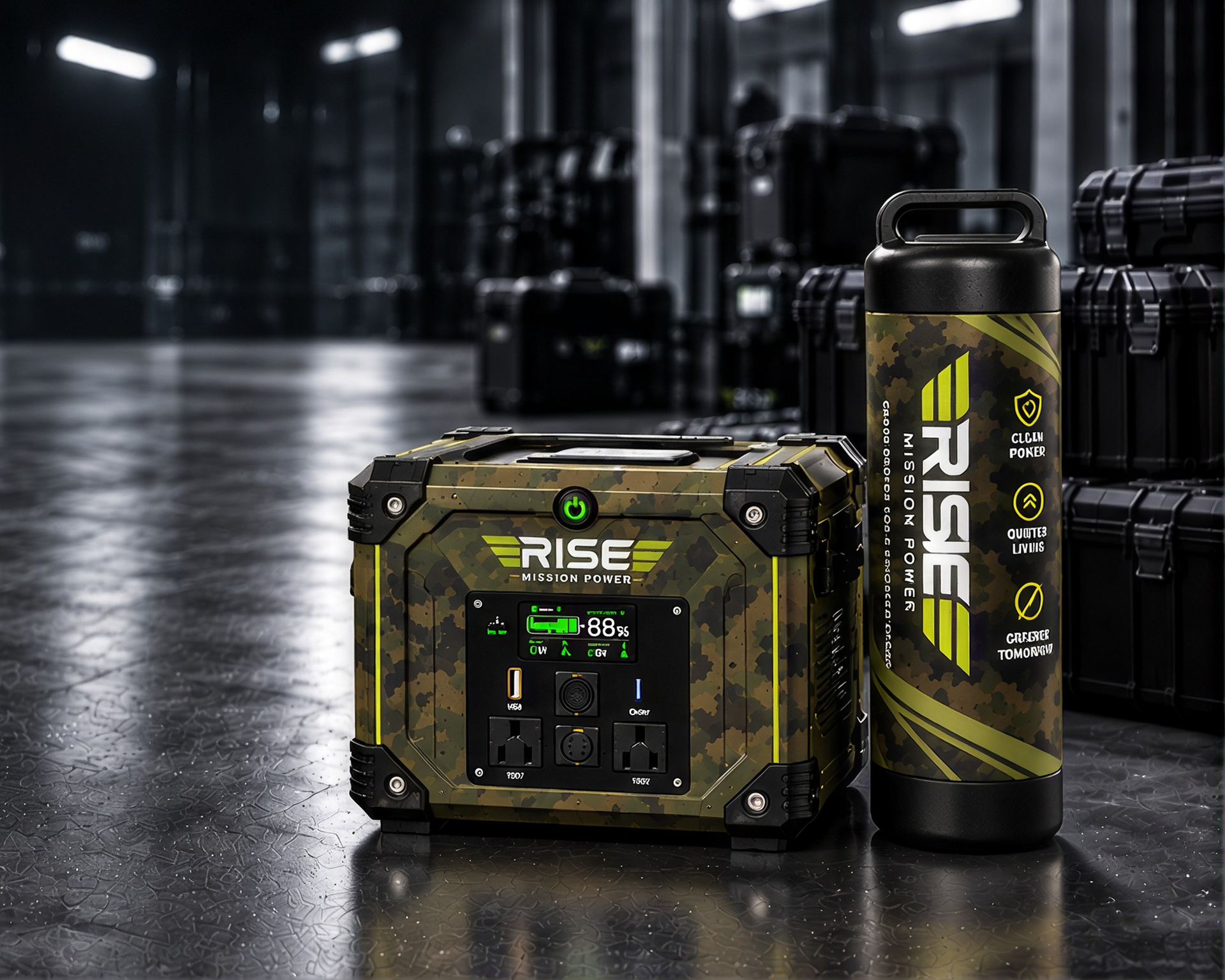 Rise-Sentinel and hydrogen cartridge on a workshop floor